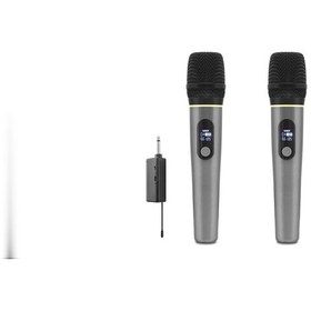 Resim Büro Ev Ofis si İçin 6.35 Mm Gri Profesyonel Kablosuz Uhf 2 Mikrofonlu Set 