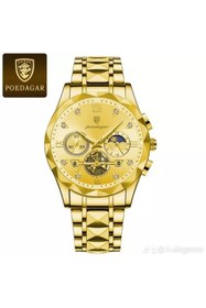 Resim OLEVS Erkek Lüks altın renk su geçirmez şık çelik şık kol saati iç fonksiyonlar aktif 