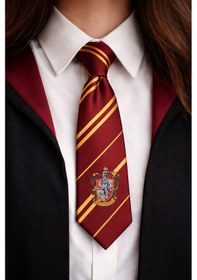Resim Erkek Kırmızı Harry Potter Gryffindor Desenli Kravat Açık Gri 