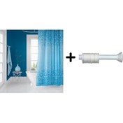 Resim Zethome Banyo Duş Perdesi 6303 180x200 Perde Borusu Askı Aparatı 120x200 Hediyeli 