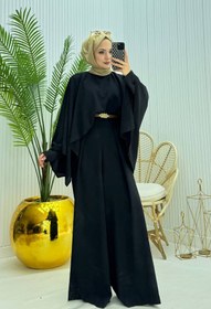 Resim Neşeli Butik kadın pelerinli kemer detaylı tesettür tulum NMS061 