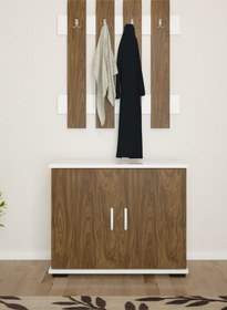 Resim Portmanto Takım Ayakkabılık Vestiyer Askılıklı Ayakkabılık Dolabı Ceviz - Beyaz 