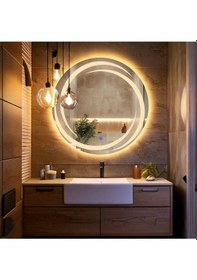 Resim Flux Günışığı Lazer Kumlamalı Lavabo & Banyo Aynası Dokunmatik Sensörlü 90 X 90 