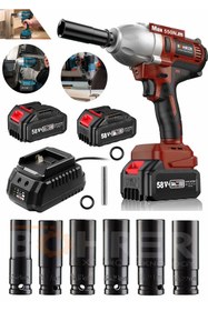 Resim BÖHRER Akülü Darbeli Anahtar Fırçasız Red 1/2 Inç Yüksek Torklu Somun Sıkma 2x 5.0ah Pil + 5 Soket Takımı 