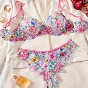 Resim Bahar ve Yaz Yeni Kadın Seksi İç Çamaşırı Renkli File Çiçek Baskılı Sütyen Seti Saf İsteğe Uygun Sütyen Seksi Külotlar Saf İsteğe Uygun Cazip Retro Kadın Seti 