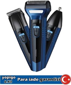 Resim yopigo Gm-566 Pro Yeni Model Blue Turbo 3 In 1 Erkek Bakım Seti Saç Sakal Burun Tıraş Makinesi 