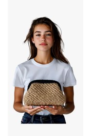 Resim UNİCORNS Hasır Clutch, Hasır Burslu Çanta, Hasır El Çantası, Bohem çanta 