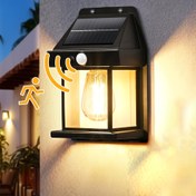 Resim Güneş Enerjili LED Duvar Lambası Hareket Sensörü ile, Tungsten Güvenlik Işığı Veranda, Sundurma, Güverte & Depo için - Dış Mekan Aydınlatması Geliştirilmiş Güvenlik & Ambiyans için, Siyah Tasarım Şeffaf Cam Kapak ile, Güneş Paneli Dahil, Dış Mekan için Güneş Işıkları 