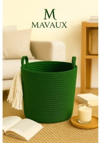 Resim Mavaux Çok Amaçlı, 30cm-30cm Orta Boy, Yanları Saplı, Jüt, Hasır, Dokuma Sepet, Düzenleyici Organizer Yeşil 