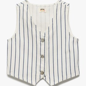 Resim Kız Çocuk Pamuklu V Yaka Kolsuz Düğmeli Çizgili Crop Denim Yelek 