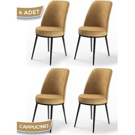 Resim Canisa Dexa Serisi, Üst Kalite Mutfak Sandalyesi,4 Adet Sandalye, Cappucino Sandalye, Metal Siyah Iskeletli Sandalye Cappucino Ayaklar Siyah 