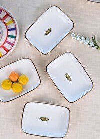 Resim Tabak Evi Kelebek Altın Yaldızlı Dikdörtgen Kayık Tabak 10x7x2 CM 4'lü 