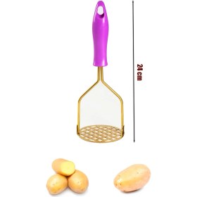 Resim Porsima Patates Ezici Paslanmaz Metal Patates Ezici Püre Yapıcı Renkli Patates Ezeceği 24 Cm - Mor 