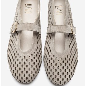 Resim Luvishoes Luvi Shoes Arian Bej Süet Hakiki Der Delikli Kadın Babet Ayakkabı Bej Süet 