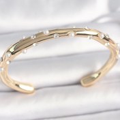 Resim Clariss Pirinç Gold Renk Zirkon Taşlı İncili Kadın Bilezik 