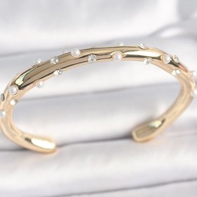 Resim Clariss Pirinç Gold Renk Zirkon Taşlı İncili Kadın Bilezik 