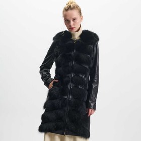 Resim Siyah Kürk - Deri Kadın Kürk Kaban - K23KKM320382-Q7X 
