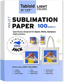 Resim Printers Jack Süblimasyon Kağıdı 100 Yaprak 11 inç x 17 inç 120 gsm Herhangi Bir Epson Sawgrass Mürekkep Püskürtmeli Yazıcı için Tişört, Seramik, Mouse Pad, Havlu, Kendin Yap Benzersiz Hediyeler için Süblimasyon Mürekkep ile 