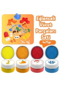 Resim Eğlenceli Figürlü Doğal Oyun Hamuru Kalıbı Seti - 4x75gr Doğal Oyun Hamuru -sarı, Turuncu, Kırmızı, Mavi Çok Renkli 
