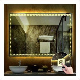 Resim Dnr-Mirror75x105 Cm Günışığı Ledli Tasarım Kumlamalı Dokunmatik Tuşlu Banyo Aynası Makyaj Aynası Işıklı Ayna 