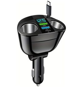 Resim Motion003 Nuokaiqi Geri Çekilebilir Araba Şarj Cihazı Siyah 6in1 Kablo Hızlı Şarj 2 Usb 1 Pd Port 2 Genişletme Portu Pilsiz 