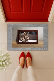 Resim Dormot Yüksek Kaliteli Modern Dijital Baskı-Gold Çerçeve Topla Oynayan Kedi Paspas 70x45cm-Kapı Önü Paspası 