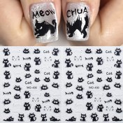 Resim 2 adet Sevimli Karikatür Hayvan Tırnak Stickerleri - Siyah Kedi, Beyaz Kedi, Balık Kemeri Tasarımı, Kendinden Yapışkanlı, Parlak Bitiş, Bahar ve Yaz Manikürleri için Mükemmel, Tırnak Sanatı Dekoru | Eğlenceli Hayvan Tasarımı | Parlak Bitiş Stickerleri, Tırnak Süslemeleri 