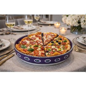 Resim El Yapımı Çini Pizza Tabağı 30 Cm Nazar Motifli Seramik Servis Tabağı Sunum & Sofra Dekoru Çok Renkli 