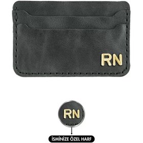 Resim Twingold İsme Özel Yatay Kartlık - %100 Rainbow Deri - A011001 - Antrasit Antrasit 