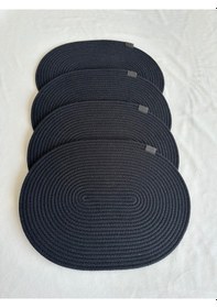 Resim Jüt Amerikan Servis Sofra Altlığı, Masa Dekoru Supla Oval 30x40 4lü Siyah 