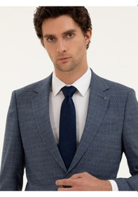 Resim Cacharel Mavi Slim Fit Kareli Takım Elbise 