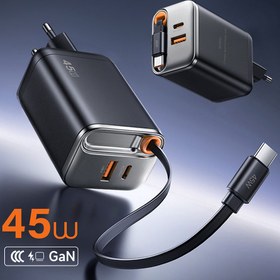 Resim Wiwu Wi-G021 Helix Serisi GaN Teknolojili Hızlı Şarj Başlığı USB-A to Type-C PD 45W Type-C Kablolu Şarj Seti - Siyah 