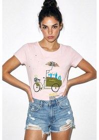 Resim Shade Kadın Pamuk El İşi Nakışlı Bisiklet Baskılı Tasarım T-shirt 1002 60282047 - Toz Pembe L 