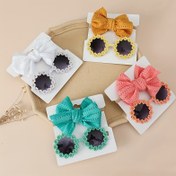 Resim 2'li Sevimli Kız Çiçekli Yuvarlak Moda Gözlükler ve Fiyonklu Saç Bandı Seti - Renkli, Dayanıklı Plastik Çerçeveler Günlük Kıyafetler İçin 