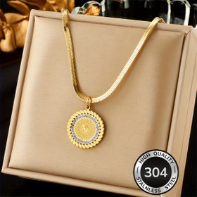Resim Kadınlar İçin Şık Kolye - Altın Para Pandantifli Takı, Dayanıklı 304 Paslanmaz Çelik Zincir, Günlük ve Parti Kullanımı için Hediye - Doğum Günü, Yıl Dönümü, Özel Günler, Klasik Tasarım, Parlak Yüzey 