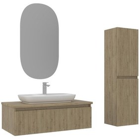 Resim Orka Lentia 100 Cm Meşe Banyo Dolabı Takımı Ve Boy Dolabı Meşe 