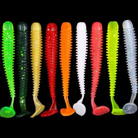 Resim 10 adet / Lot Yumuşak Yemler Silikon Solucanlar Yemler, Jigging Wobblers Balıkçılık Yemleri, Bass Carp Tackle için Yapay Swimbaits, 5cm 6cm 7.5cm 