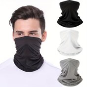 Resim 3 adet Nefes Alabilen Spor Maskeleri, Toz Geçirmez, Tam Boyun Kapsama, Sıkı Örgü Eşarp, Siyah Beyaz Gri Derin Mavi, Polyester Malzeme ile, Açık Hava Aktiviteleri için 