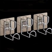 Resim 3 adet/6 adet Paslanmaz Çelik Duvara Monte Banyo Kancaları, Matara veya Duş Organizasyonu için Kıvrımlı Tasarıma Sahip Delme Gerektirmeyen Yapışkanlı Havlu Askısı, Dayanıklı ve Şık Metal Kancalar Modern Banyolar İçin, Banyo Aksesuarları, Kullanım Kancaları 