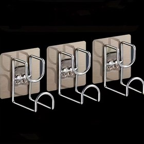 Resim 3 adet/6 adet Paslanmaz Çelik Duvara Monte Banyo Kancaları, Matara veya Duş Organizasyonu için Kıvrımlı Tasarıma Sahip Delme Gerektirmeyen Yapışkanlı Havlu Askısı, Dayanıklı ve Şık Metal Kancalar Modern Banyolar İçin, Banyo Aksesuarları, Kullanım Kancaları 