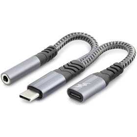 Resim Büro Ev Ofis Ses Müzik Sistemi İçin Siyah Typec To 3.5mm Araç Şarj Ayırıcı Kablo 