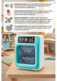 Resim Pilli Işıklı Sesli 11 Parçalı Aparatlı Eğitici Evcilik Oyuncak Bulaşık Makinesi 
