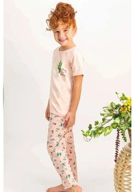 Resim Arnetta Kız Çocuk Kısa Kollu Bisiklet Yaka Kaktüs Desenli Pijama Takım SOMON 