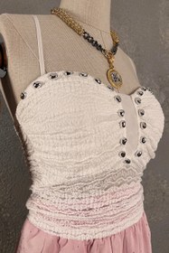 Resim Askılı Dantel Bluz - Beyaz / M/L 
