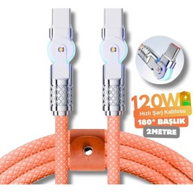 Resim 6018 Type C To Hızlı Şarj Data Kablosu Çevirici Dönüştürücü Adaptör 180 Döner 120w 2m 