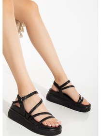 Resim 24422-844 Siyah Dolgu Topuk Kadın Sandalet Altın - Taba 