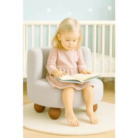 Resim Dekor Mobilyacım Teddy Yumuşak Peluş Kumaş Rahat Çocuk Koltuğu Gri Rengi Kitap Okuma & Dinlenme Koltuğu 