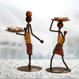 Resim DS HEDİYELİK TOPTAN Afrikalı Kadın Tasarımlı Tealight Metal Mumluk Dekoratif Şık Hediyelik 