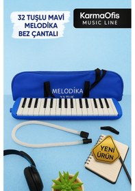 Resim 32 Tuşlu Siyah Melodika Bez Çantalı Mavi 