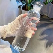 Resim 2407 Borosilikat Cam Su Şişesi - Su Içme Saatli Dereceli Matara Suluk - Başucu Sürahisi 